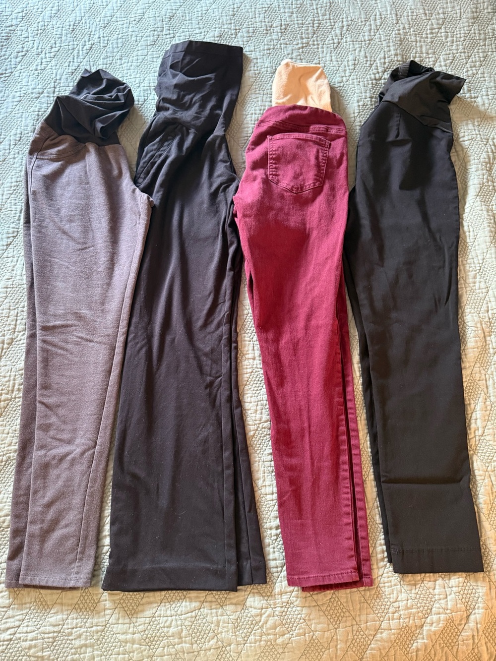 Four Maternity Casual Pants Bundle - Black, Gray, Burgundy